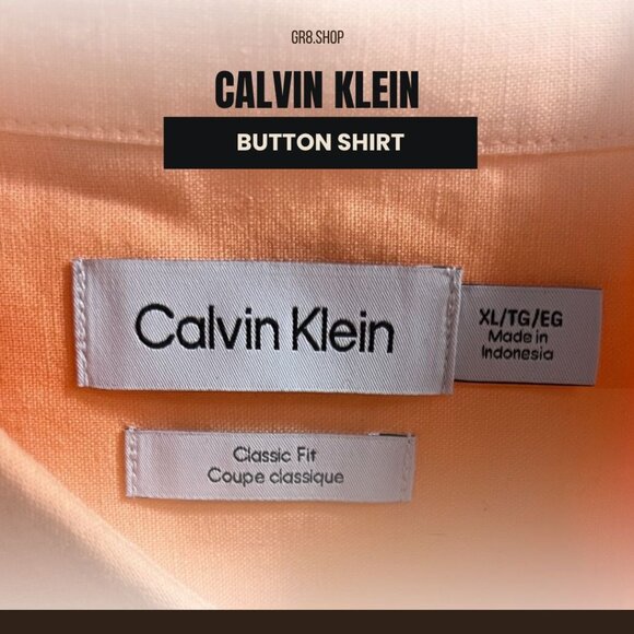 Calvin Klein Mens XL Classic Fit Button Shirt Orange Made In Indonesia Cotton Bl - Picture 1 of 3